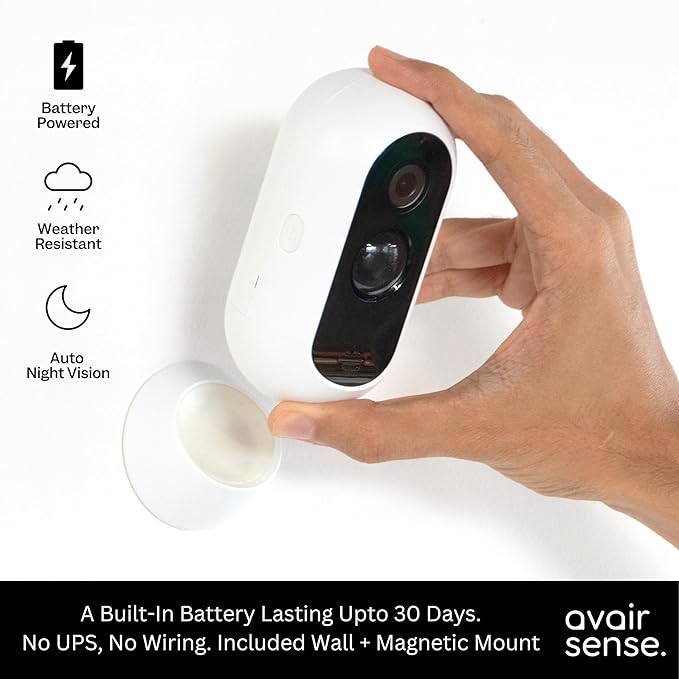 AvairSense Sense 1 3MP Smart AI WiFi CCTV Home Security Camera in-Built 5200mAh Battery Two-Way Audio Waterproof Motion, Pet, Vehicle Detection Whatsapp Alert