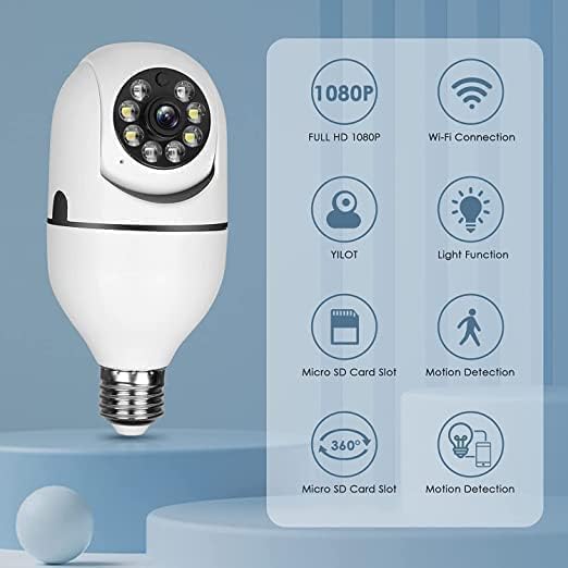 TP-Plus Wi-Fi Camera CCTV Camera 1080p Wireless PTZ Bulb Shape V380 Pro