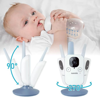 NANNIO Hero2 Video Baby Monitor with Camera and Audio, Two-way Talk, Auto Night Vision, Voice Activation (VOX), 5 Lullabies, 985ft Range, Long Battery Life, Plug-and-Play, Non-WiFi, Privacy Guaranteed