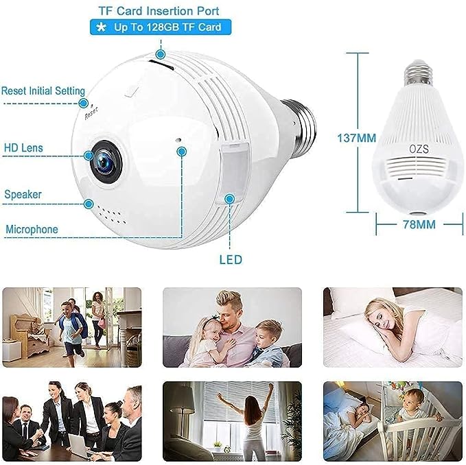 JNKC Full HD Picture Bulb Home Security Camera 1080p AI Powered Motion Detection l Infrared Light Vision (BULB CAMERA)