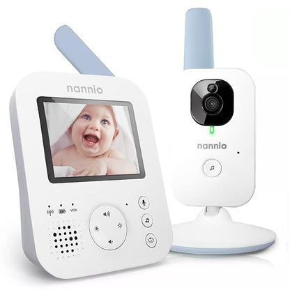 NANNIO Hero2 Video Baby Monitor with Camera and Audio, Two-way Talk, Auto Night Vision, Voice Activation (VOX), 5 Lullabies, 985ft Range, Long Battery Life, Plug-and-Play, Non-WiFi, Privacy Guaranteed