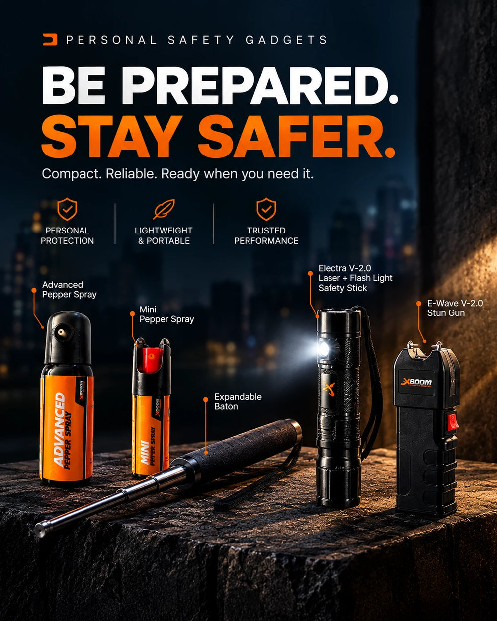 Personal safety gadgets — pepper spray, stun guns, batons and self-defense devices from Safety Gadgets